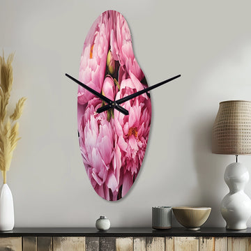 Pink Green Peony Captivating II - Asymmetric Metal Wall Clock